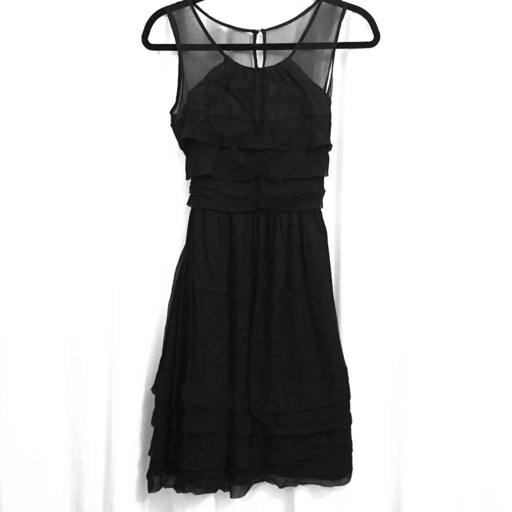 ❤️ Anthropologie black chiffon cocktail dress 4